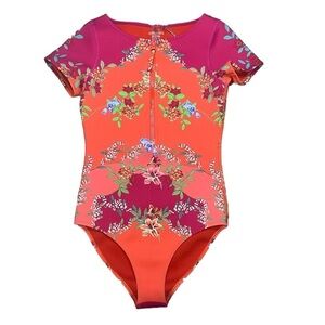 NWT Johnny Was Wave Surf Neoprene Zip-Front One Piece Swimsuit Multi Floral S